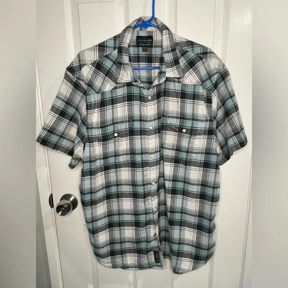 Lucky Brand Men's Saturday Stretch Plaid Pearl Snap Short Sleeve XXL - Picture 1 of 5